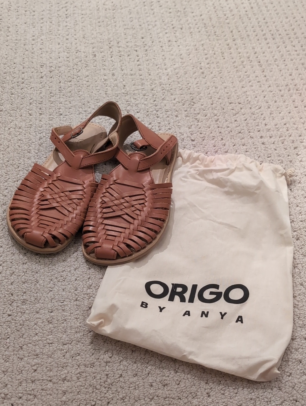 Women's Woven Leather Sandals in Tan with Ankle Strap